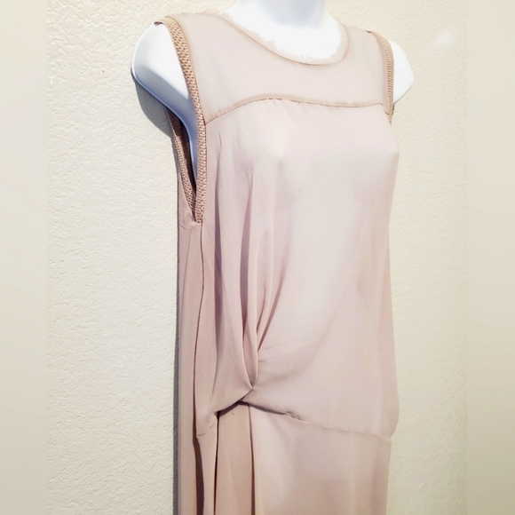 ZARA Chiffon Draped Sheer Asymmetrical Teost Side 1920s Vibe Midi Slip Dress - Picture 2 of 7